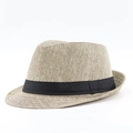 Classico cappello Fedora da uomo in trama intrecciata marrone con nastro in gros-grain nero - M (56-58cm) / Cachi