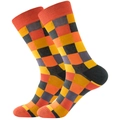 Colorful geometric patchwork socks in orange, yellow and grey for men and women - Patchwork Squares