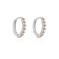 Elegant S925 silver hoop earrings featuring sparkling champagne zircon gemstones - 925 Silver / White Gold Plated (Champagne)
