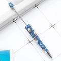 Blue Christmas beaded pen featuring Santa Claus pattern and silver metal accents - Christmas Blue Type 1 (117)