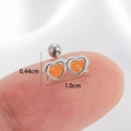 Orange heart butterfly cartilage stud earring in polished stainless steel finish - Silver-Orange Heart