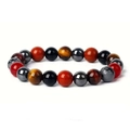 Natural 8mm stone beaded bracelet featuring Tiger Eye, Obsidian, and Hematite polished beads - 8mm Bead / Multicolor