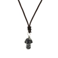 Detailed view of blue sandstone mushroom pendant wrapped in handmade silver wire - Blue Sandstone