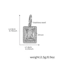 Silver stainless steel rectangular pendant featuring a clear emerald-cut zircon stone - Square Zircon Pendant / Steel