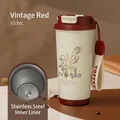 Vintage red 500ML coffee tumbler with SUS316 stainless steel interior and carry strap - Lily Valley Retro Red