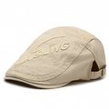 Béret beige avec surpiqûres en losange et broderie BUSILWG pour hommes et femmes - Réglable / Beige Clair