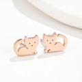 Pendientes de botón minimalistas de acero inoxidable en forma de gato y color oro rosa - Gato Oro Rosa