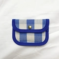 Blue and white checkered canvas coin purse with a gold snap button closure - Blue Plaid