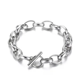 Bracciale a catena con maglie ovali in acciaio inossidabile lucido e chiusura a T in stile retrò - 21cm / Catena a Maglie Ellittiche (KB151477-Z)