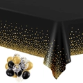 Nappe jetable noire avec pois en or rose et ballons de fête assortis pour célébration - 137*274cm / Points Noir Or