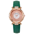 Detail of rose gold watch case with crystal accents and green leather strap - Green
