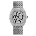 Elegant silver tonneau watch featuring a crystal-encrusted dial and stylish metal band - Silver