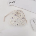 Cute bunny seersucker drawstring bag with blue floral pattern and soft storage texture - Lace Purple Rabbit