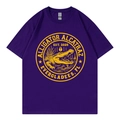 T-shirt en coton violet foncé avec imprimé circulaire alligator alcatraz jaune sur le torse - Violet