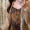 Vintage bohemian necklace with wooden ring and colorful beads on a woven rope - Colorful Wooden Ring Style (7#)