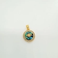 Pendentif rond plaqué or 18K avec halo en zircon et motif abeille en nacre - Abeille dorée (Coquille d'abalone)