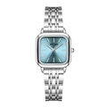 Elegant square silver quartz watch with a sunray turquoise dial and metal link bracelet - Blue Steel Band