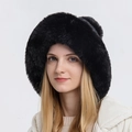 Cappello invernale da donna in pelliccia sintetica nera con tre pompon caldi - Nero