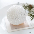 White 8cm Christmas ball ornament with sparkling sequins and silver hanging string - Fluffy Sequin Bauble (Style E)