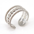 Anillo multicapa plateado ajustable con textura de cuentas y discos metálicos pulidos - Estilo Abierto de Múltiples Capas de Cuentas / Color Acero