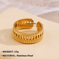 18K gold plated stainless steel open ring with vertical textures and beaded edges - 694-1 Groove Beaded Edge / Gold