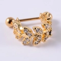 Close-up of golden leaf-shaped cartilage earring with zircon stones and screw ball back - Style 12# Gold