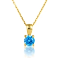 925 Sterling Silver necklace featuring a round blue stone in a gold-plated 4-prong setting - December - Sea Blue