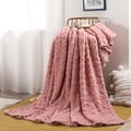 Thick faux fur lamb wool blanket in dusty rose pink with geometric textured pattern - Rose Pink