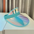 Sky blue iridescent PVC visor sun hat with stylish fabric trim and open top design - Sky Blue