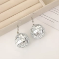 Silver disco ball mirror earrings on beige jewelry display tray for party gift - Disco Ball / Silver