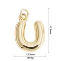 Polished gold horseshoe pendant details with measurements 17.9mm by 13.5mm - Letter U Style (DZ-2827)