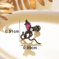 Black snake stud earring with magenta heart stone, titanium steel piercing jewelry - Rose Red Zirconia Style (Single Piece)
