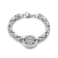 Poliertes silbernes Edelstahl Hamsa-Hand-Armband mit Kristallpavé und quadratischen Gliedern - Silber (KB151904-Z)