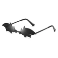 Gothic bat wing sunglasses in black finish with silver rivets and rimless frame - Black Frame Grey Lens