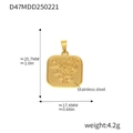 Golden stainless steel rectangle pendant with rose relief and polished finish - D47-Gold Rose Pendant