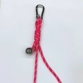 Pink braided rope keychain with silver lobster clasp and decorative round metal ball - Rose Red