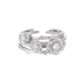 Mehrlagiger Rosenring aus S925 Sterlingsilber mit funkelnden Zirkonia-Steinen - Einstellbar Offen / Silber/Platin (Verstellbar)