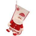 Botte de Noël Père Noël 3D sac à cadeaux avec pull flocon de neige rouge et boucle d'attache - Chaussette de Noël Père Noël 3D Blanche
