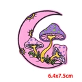 Pink crescent moon and purple mushroom embroidered iron-on patch, 6.4x7.5cm DIY sewing patch - Pink Moon Purple Mushrooms