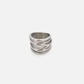 Minimalist silver cross layered hollow ring in high-quality waterproof stainless steel - US 7 / Steel