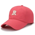 Classic cotton baseball cap in watermelon red with white towel embroidered R letter - Adjustable / Rose Red