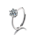 Adjustable silver ring with six-prong set round cubic zirconia and open band design - J0308-Minimalist Six-Prong Open