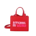 Borsa a tracolla rossa con scritta rosa B!TCH#$ IS WEIRD e doppi manici - Rosso