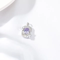 Elegant silver pendant featuring oval purple gemstone with white flower and pearl accents - Purple Oval Gemstone Floral Style (H-11987) / Silver