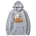 Sweat à capuche gris d'Halloween avec imprimés fantômes et citrouilles pour l'automne - Gris clair