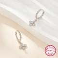 925 Sterling Silber Ohrringe mit glänzenden Zirkon-Glücksklee-Anhängern für Damen - Stil 226 / 925er Silber / Platin