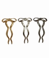 U-shaped bow metal hair pins set in gold, silver, and gunmetal black finishes - Bow / Set of 3