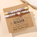 Inspirational Teacher bracelet set with colorful clay beads and a red apple charm pendant - Grey Yellow White 2Pcs Set-TEACH