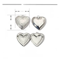 Vues détaillées du médaillon cœur argenté montrant les dimensions et la structure interne - Relief Floral/Dos Miroir / 23x25mm / Argent Coeur (VG712)
