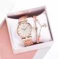 Rose gold watch and star bracelet set displayed on a pillow inside a white gift box - Watch + Bracelet + Gift Box Set / Beige